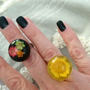 Resin dried flower adjustable rings